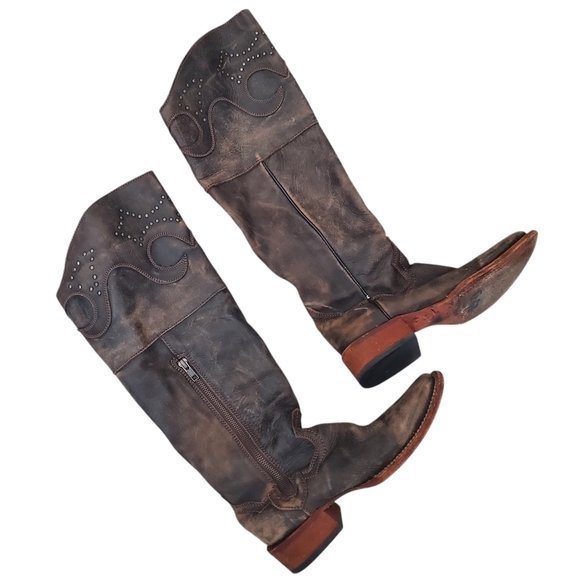 Dan Post Distressed Leather Square Toe Studded Boots Size 7.5 Style 3296 - Picture 1 of 13